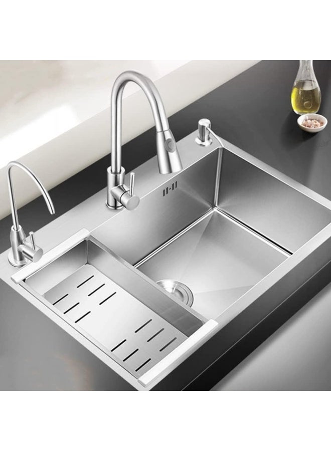 المفتاحة حوض مطبخ من الفولاذ المقاوم للصدأ 60 × 45 سم | حوض مدمج ذو حوض واحد | لون فضي | طقم حوض مطبخ متين للاستخدام المنزلي والتجاري - Image 1